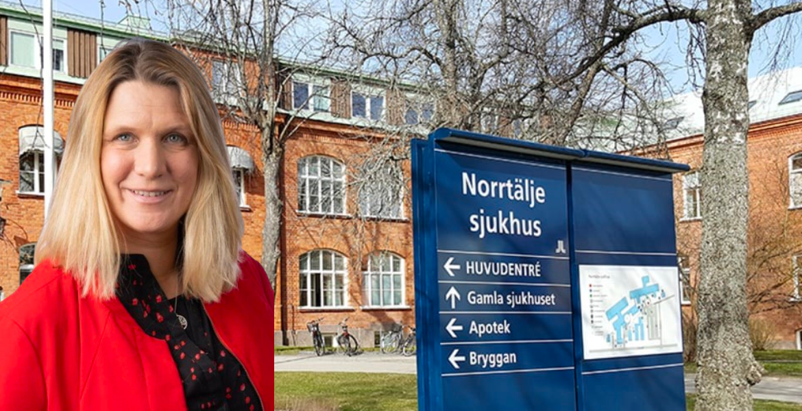 Hanna Stymne Bratt framför Norrtälje sjukhus