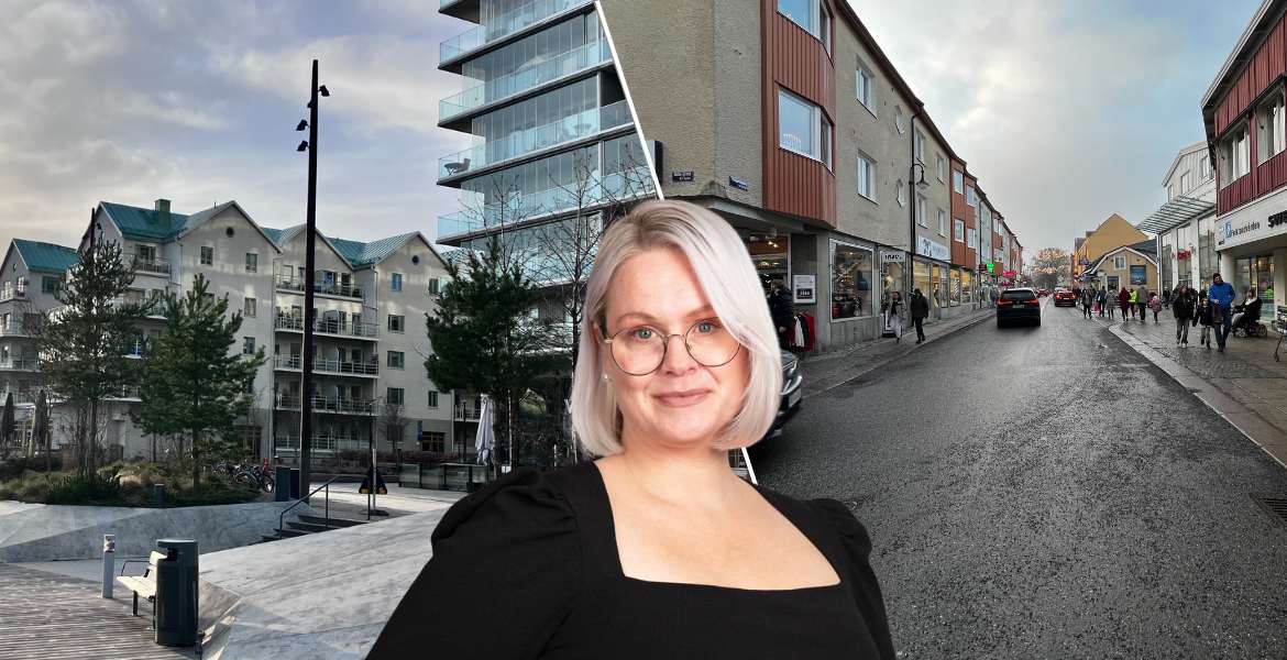 Bild över hamnen och Tullportsgatan i Norrtälje.