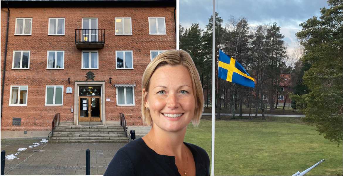 Bild på Campus Roslagens byggnad inklusive vd Frida Karlsson Bladlund.
