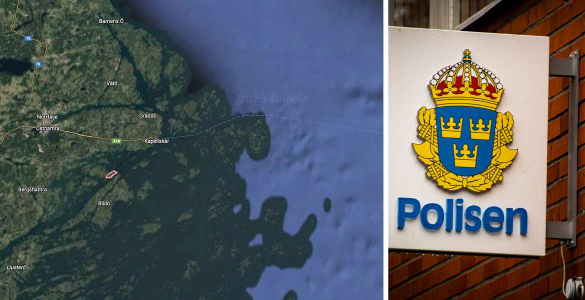 En karta sammansatt med polisens heraldiska vapen.