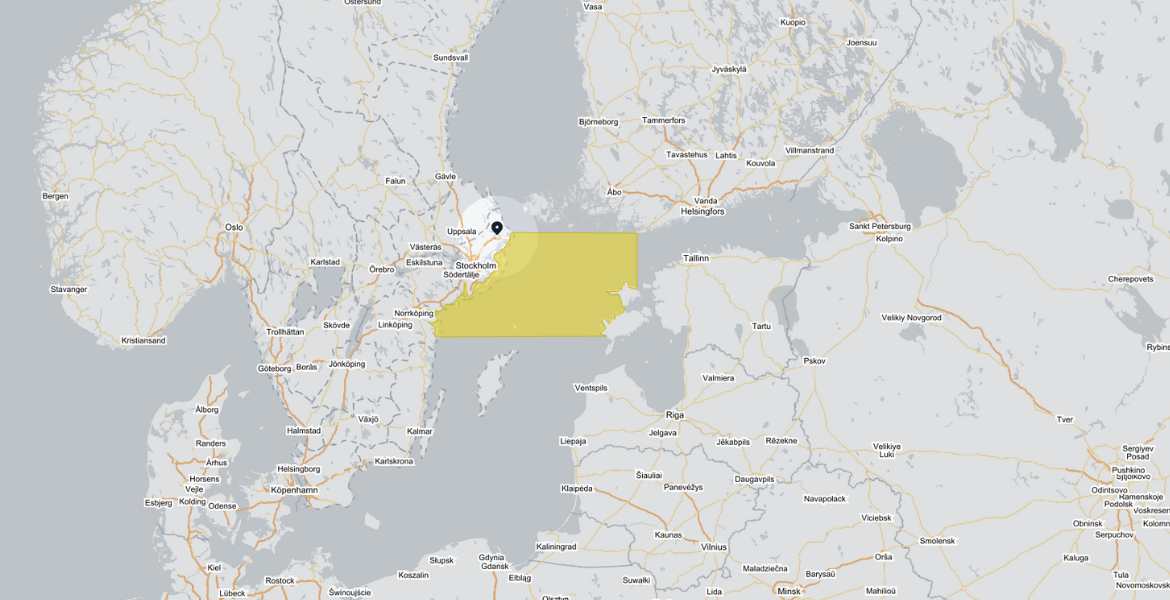 Karta över Norden där Norra östersjön är markerad i gult.