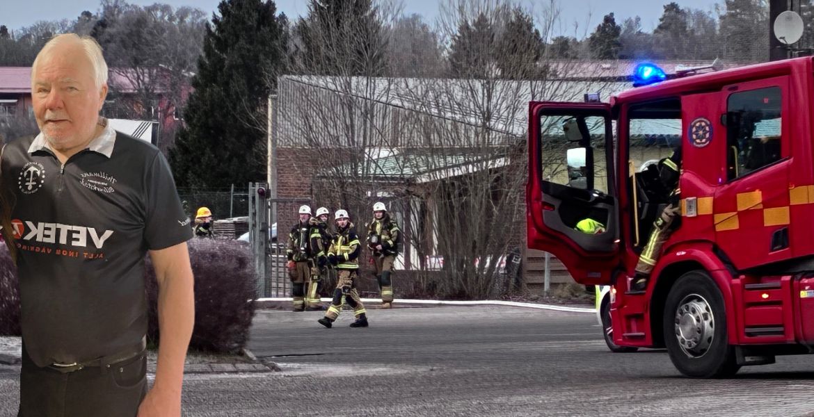 Brandbil i fokus vid branden vid bowlinghallen i Norrtälje.